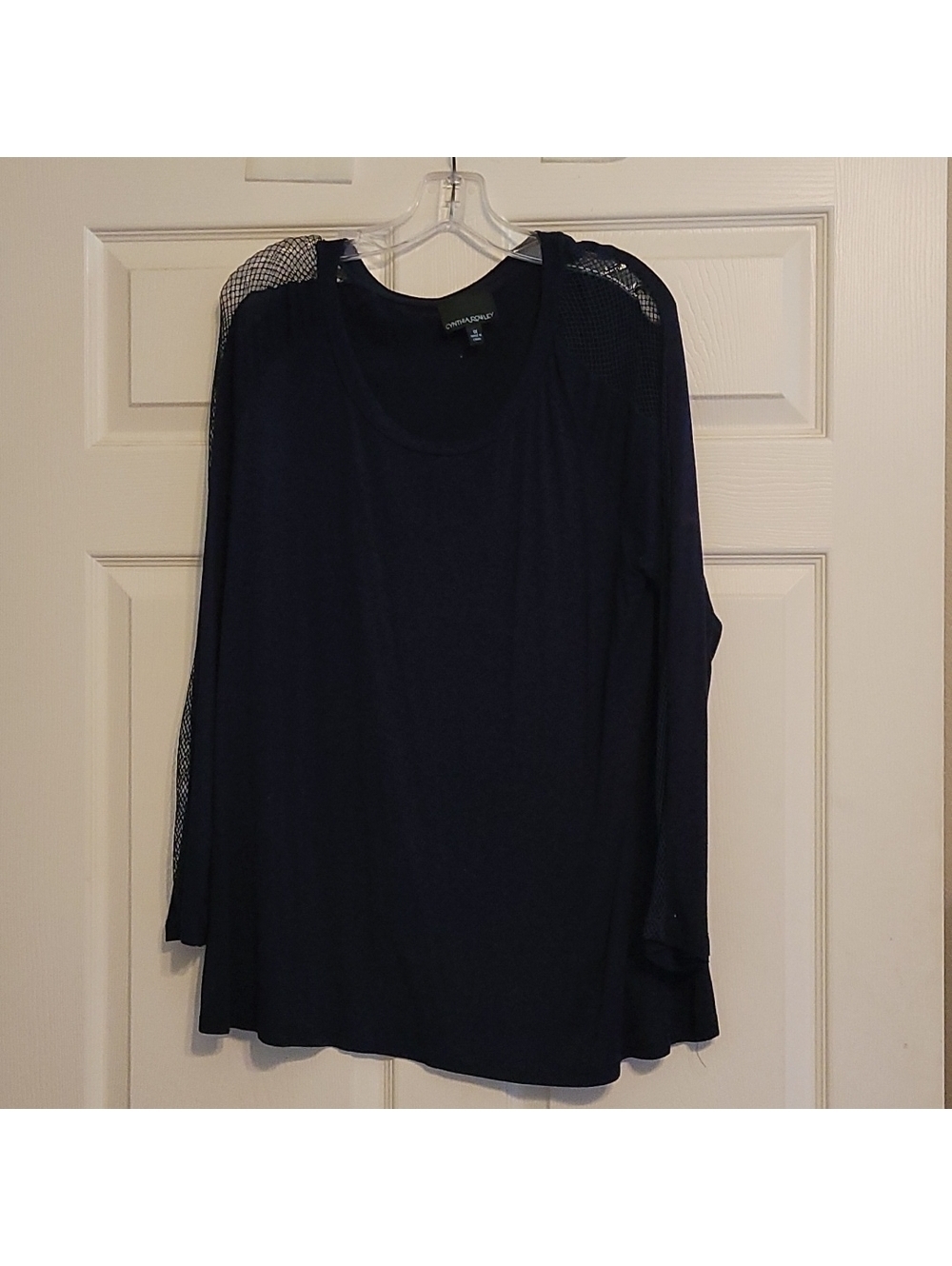 Cynthia Rowley Women's Blue Long Sleeve Top with Fishnet Detail, Size 1X